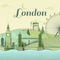 Famous places in London, England, green and blue tones, paper cut