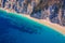 Famous Platia Ammos beach in Cephalonia Kefalonia island, Greece. Aerial view of Platia Ammos beach , one of famous beach in