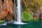 Famous Plitvice lakes with beautiful autumn colors and magnificent views of the waterfalls at  Plitvice national park