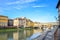 Famous Ponte Vecchio Bridge, medieval stone bridge over the Arno River in Florence, Tuscany, Italy. Major landmark of the Italian