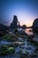 Famous Port Coton needles at Twilight by low tide in Bretagne in France