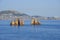 The famous Portes rocks visible rocky formation near Paros island, Cyclades, Greece