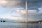 Famous powerful water jet on the Lake Geneva