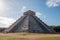 Famous pyramid dominating Chichen Itza`s ancient Mayan ruins in Mexico