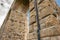 Famous Ribble Valley viaduct railway crossing showing detail of the stonework under-structure and guttering.