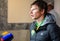 famous russian football player Andrei Arshavin gives interview after the match