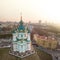 Famous saint Andrew`s church and panorama of Kiev, Ukraine