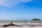 Famous Samila Beach seascape in summer season with blue sky scattered clouds. Shoreline of Songkhla - Thailand