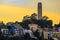 Famous San Francisco Coit Tower on Telegraph Hill at sunset