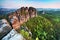 The famous Schrammsteine and the Lilienstein, Panorama view at the Elb Sandstone Mountains, Germany.