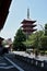 Famous Senso-Ji, Japanese temple in Asakusa, Tokyo with its typical pagoda and all oriental architectural elements