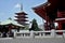 Famous Senso-Ji, Japanese temple in Asakusa, Tokyo with its typical pagoda and all oriental architectural elements