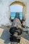 Famous slave trading fort of colonial times Cape Coast Castle with old cannons and white washed walls, Ghana, Africa