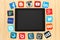 Famous social media icons placed around iPad