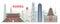 Famous South Korea buildings - flat cartoon banner of city landscape