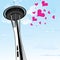 Famous Space Needle an observation tower of Seattle, Washington, and a lot of hearts as symbol of love to the Seattle. Vector