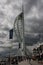 The famous Spinnaker Tower in the port of Portsmouth on the South coast of England with local business returning to their offices