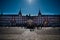 Famous square in Madrid.Plaza Mayor with surrounding red buildings.Visiting landmarks and places.Marid,Spain travel