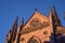 the famous st Etienne temple protestant facade in Mulhouse by sinset on blue sky background