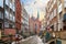 Famous street of Gdansk, Mariacka street, view on St Mary`s Church, Poland