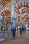 Famous striped double archways at the Mezquita Cordoba, Andalucia, Spain