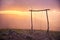 Famous Swing social distancing baloico in Lousa mountain, Portugal at sunset