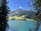 A famous Swiss mountain Lake Davos for sports and relaxation in the heart of the Alps (Davosersee oder Davoser See)