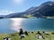 A famous Swiss mountain Lake Davos for sports and relaxation in the heart of the Alps (Davosersee oder Davoser See)