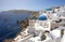 The famous three blue domes in Santorini