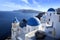 The famous three blue domes in Santorini