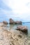 Famous three stones on the Beritnica beach on Pag island, Croatia