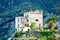 The famous Torre Aurora, Down Tower, at  the coasta village of Riomaggiore which is a small village in the Liguria region of Italy