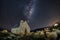 Famous tourist attraction of Church at Lake Tekapo with milky way galaxy, New Zealand at night