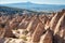 The famous tourist Pasabag Monks Valley . panoramic view. Cappadocia, Turkey