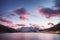 Famous tourist place Lake Lago di Misurina on sunset. picture with long e[posure and amazing dramatic sky