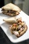 Famous traditional portuguese bifana pork sandwich snack in lisbon cafe