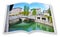 The famous Triple Bridge on Ljubljana Slovenia - Europe - People are not recognizable..3D render of an opened photo book isolate