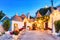 Famous Trulli Houses in Alberobello Illuminated at Dusk, Puglia