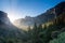 Famous Tunnel View in Yosemite National Park, California at Sunrise