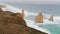 Famous twelve apostles at sunrise, great ocean road in victoria, australia. Drone viewpoint