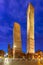 Famous Two Towers of Bologna at night, Italy