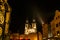 Famous Tyn Cathedral Twin Tower at night illuminated on Prague Town Square Czech Republic Europe