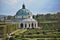 Famous Unesco gardens in Kromeriz town in Czech Republic with its green gardens in symmetrical pattern and decorated chateau