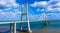 Famous Vasco da Gama Bridge over River Tejo in Lisbon from above