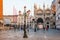 Famous venezian street lamps with pink glass on Piazza San Marco in Venice, Italy