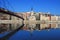 Famous view of Saone river and footbridge in Lyon city