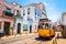 Famous vintage tram in the street of Alfama, Lisbon, Portugal