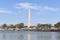 Famous Washington Monument in Washington D. C with beautiful Lake Tidal Basin in front in the USA