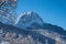 Famous Waxenstein mountain, Garmisch tourist resort in winter