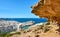 Famous white rocks of Sarakiniko beach, Aegean sea, Milos island , Greece. Empty cliffs, summer sunshine, big orange